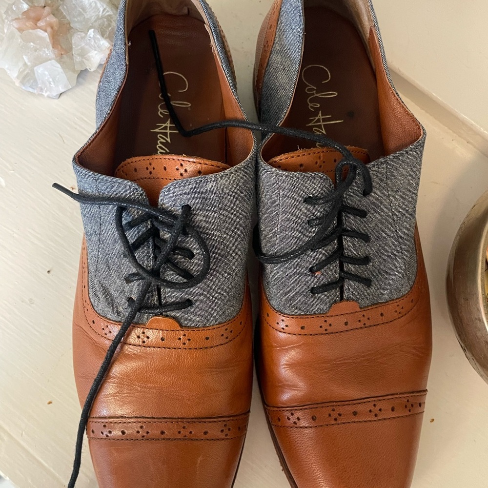 Cole Haan Mackenzie Oxfords in leather and chambray